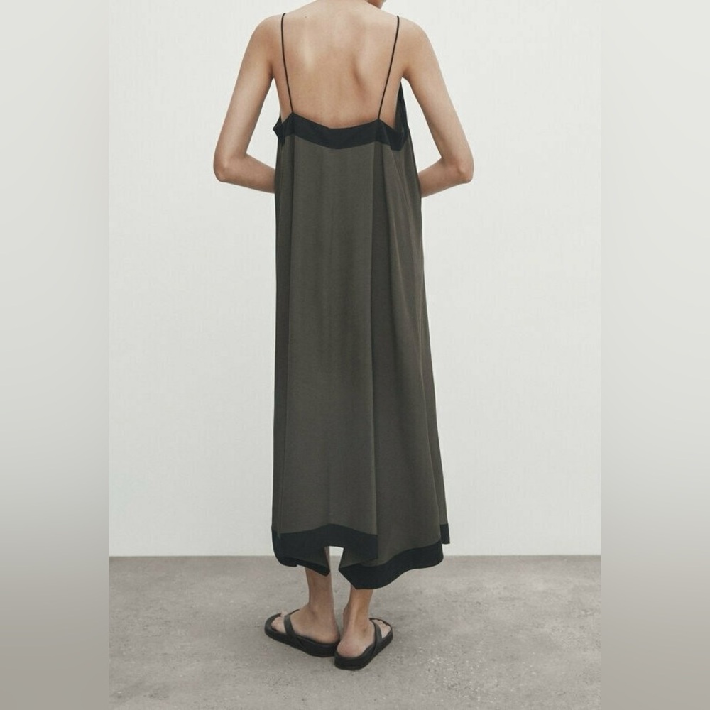 Stylish Massimo Dutti Black and Khaki Slip Dress, size M - Picture 6 of 9